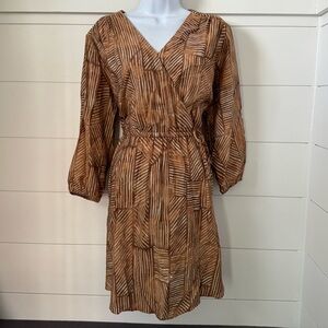 Time and Tru Brown Geometric Long Sleeve Dress, Women’s M (8-10)